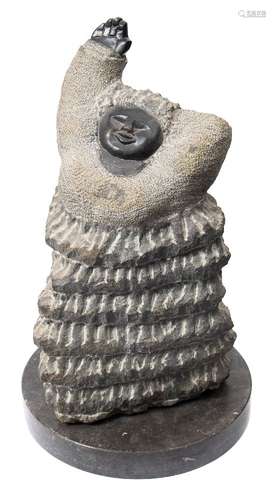 Colleen Madamombe (1964-2009) A carved stone figure - Goodbye to Friends: on a circular marble base,