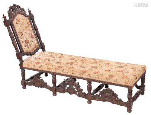 A carved walnut and beechwood day bed in the Carolean taste:,