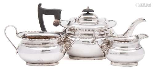 A George V three piece silver tea service, maker Viners Ltd, Sheffield,