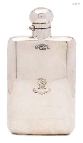 An Edward VII silver hip flask, maker William Hutton & Sons Ltd, London, 1901: crested,