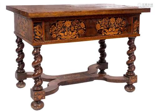 A walnut and floral marquetry rectangular side table in the William and Mary taste:,