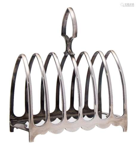 An Edward VII silver six division toast rack, maker Walker and Hall, Sheffield,