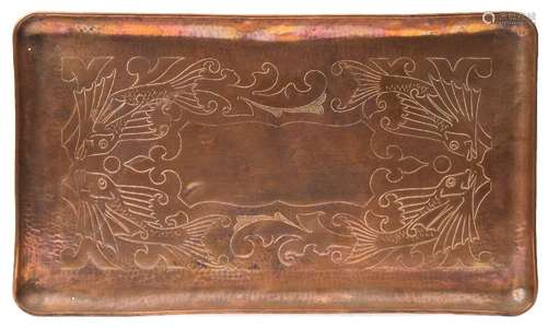 Herbert Dyer An early 20th century copper tray: of rectangular outline,