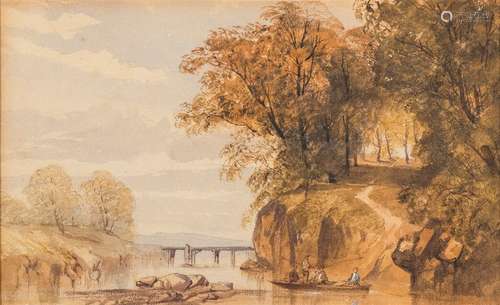 James Baker Pyne [1800-1870]- A ferry crossing; River landscape,:- two,