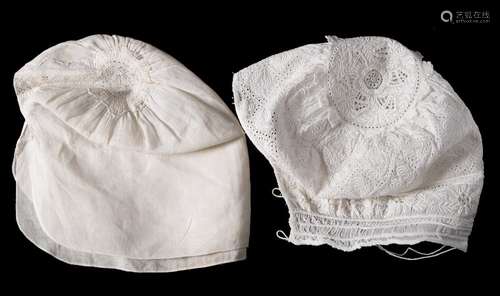 A 19th century Ayrshire whitework child's bonnet: with cutwork decoration to the crown,