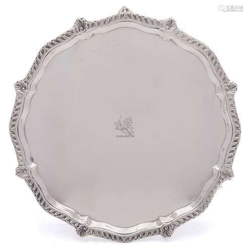 A George V silver salver, maker Henry Wigfull, Sheffield, 1910: crested,