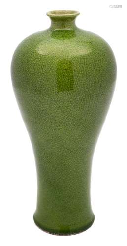 A Chinese Meiping: covered in an even bright lime-green crackled glaze, 20 cm.