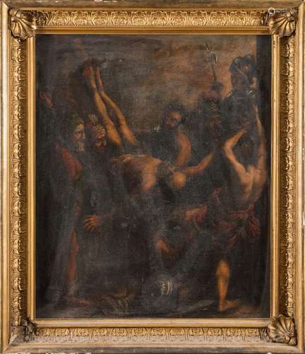 Northern European School circa 1800- The Crucifixion of St Peter,:- oil on canvas, 74 x 61cm.