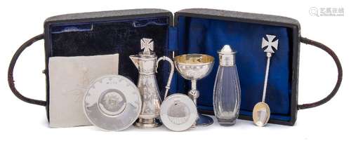 A 20th century matched six piece travelling communion set,