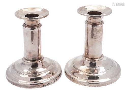 A pair of George III silver desk telescopic candlesticks, maker Samuel Kirby & Co, Sheffield,