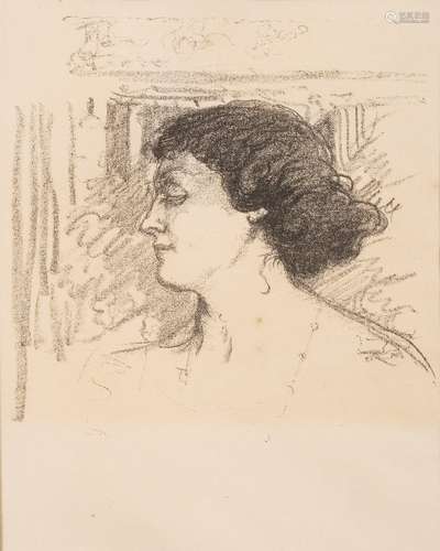 Charles Edward Condor [1869-1909]- Head and shoulders study of a young woman,:- lithograph,