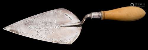 OF LOCAL INTEREST A Victorian silver presentation trowel, maker Thomas Byne Exeter,