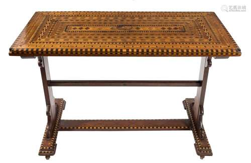 A 19th century mahogany and parquetry inlaid rectangular side table:,