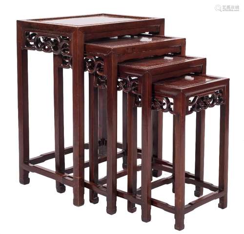 A set of Chinese hardwood quartetto tables:,