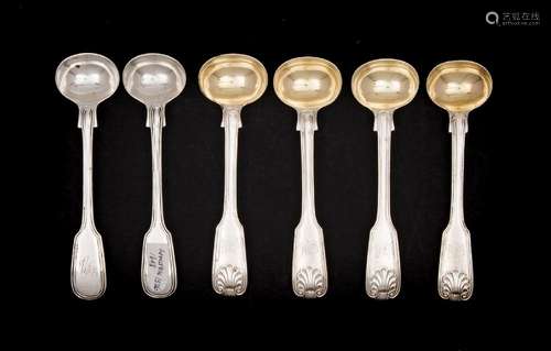 A pair of Victorian silver fiddle and thread pattern mustard spoons, maker William Robert Smily,