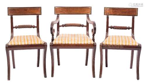 A set of six Regency mahogany dining chairs:,