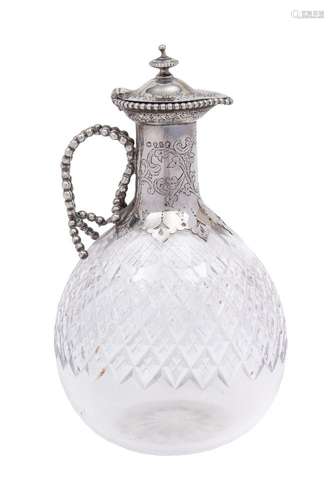 A Victorian cut glass and silver mounted claret jug, maker Daniel & Charles Houle, London,