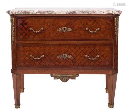 A 19th Century French mahogany, parquetry and gilt metal mounted rectangular commode:,