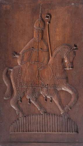 A 19th Century carved wood gingerbread mould:, depicting a Bishop on horseback,