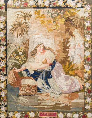 A Victorian large needlework picture of the Discovery of Moses: worked by Eliza Petiford,