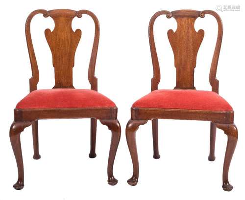 A pair of George II walnut dining chairs:,