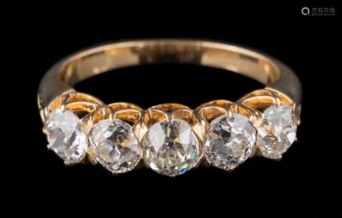 A late 19th century gold and diamond five-stone half-hoop ring: with five slightly graduated round