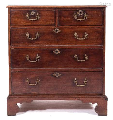 A George III mahogany rectangular chest:, the top with a moulded edge,