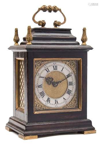 A miniature ebonised bracket clock: the French eight-day duration timepiece movement having a