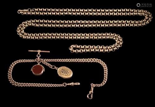 A 19th century gold guard chain: of faceted circular linking,158cm long,