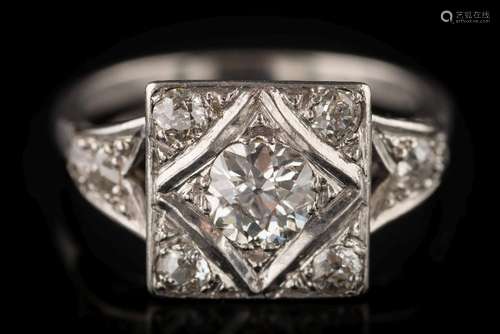 An Art Deco diamond square cluster ring: the central old,