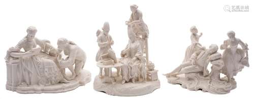 A group of three Nymphenburg white porcelain groups: 20th century after 18th century originals,