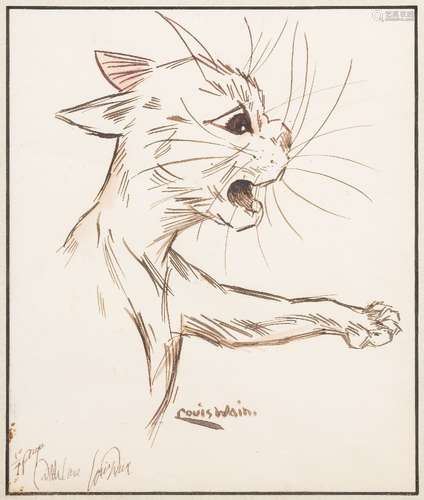 Louis William Wain [1860-1939]:- An angry cat, signed Louis Wain bottom middle,