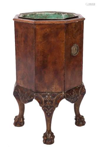 A carved and burr walnut octagonal jardiniere:, in the 18th Century taste,