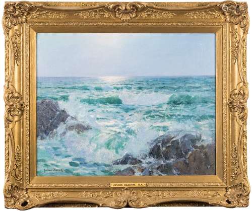 Julius Olsson [1864-1942]- Moonlit waves,:- signed bottom left oil on canvas, 60 x 75cm.