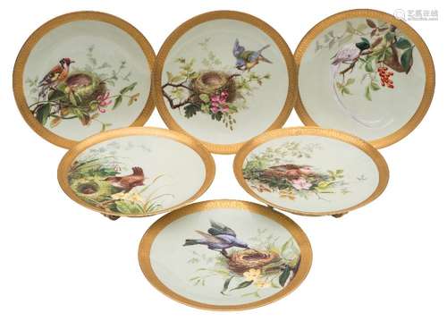 A Minton porcelain ornithological part dessert service: naturalistically painted with birds and