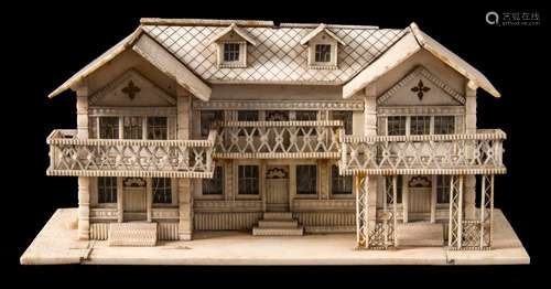 A Napoleonic prisoner-of-war bone model of a house: the two-storied building with double pitch roof,