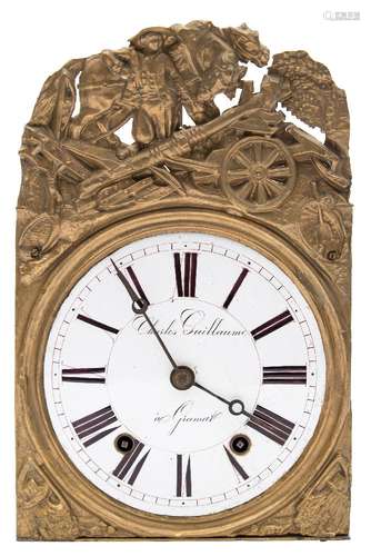 A French comptoise wall clock: the eight-day duration weight-driven movement having a verge