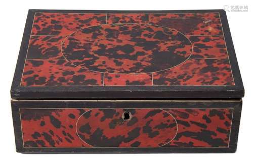 A 19th century scarlet tortoiseshell box: of rectangular outline,