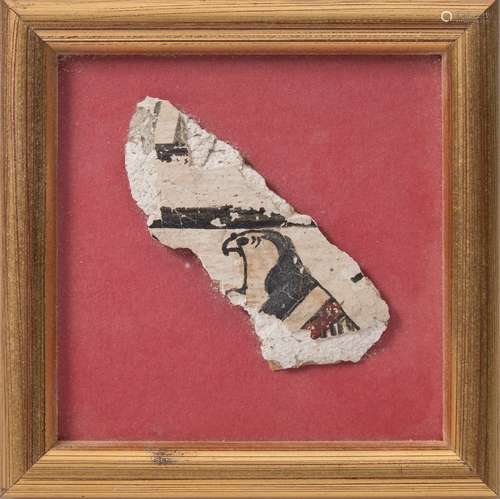 A fragment of plaster decorated with Horus: contained in a small square frame - 10cm square - frame