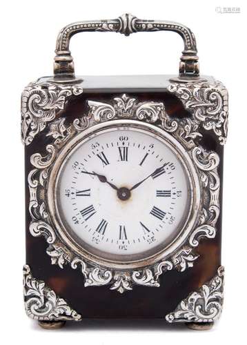 A late Victorian/Edwardian tortoiseshell timepiece, marks worn,