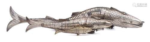 A large Continental silver articulated fish,