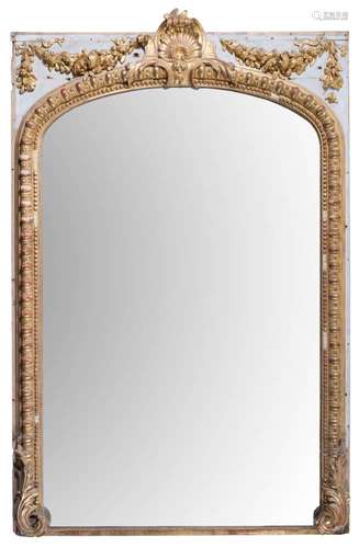 A Victorian carved giltwood and gesso domed overmantel mirror:, of large size,