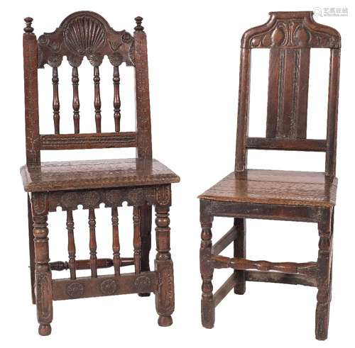 An 18th Century carved fruitwood and ash side chair:,