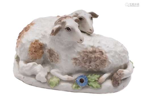 A Meissen porcelain model of a recumbent ram and ewe: naturalistically modelled,