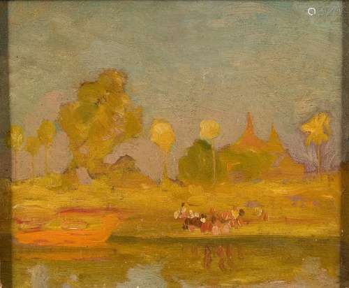 English School [20th Century, circa 1908]- An Eastern scene, river landscape,