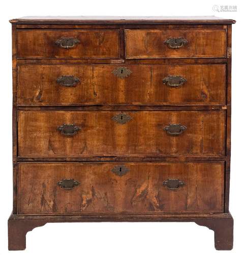 An early 18th Century walnut and crossbanded rectangular chest:,