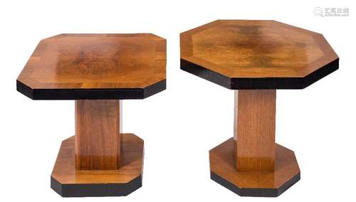 An Art Deco walnut veneer and ebonised octagonal occasional table:,