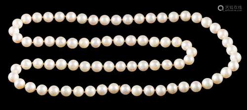 A cultured pearl single rope necklace: composed of seventy-eight cultured pearls,