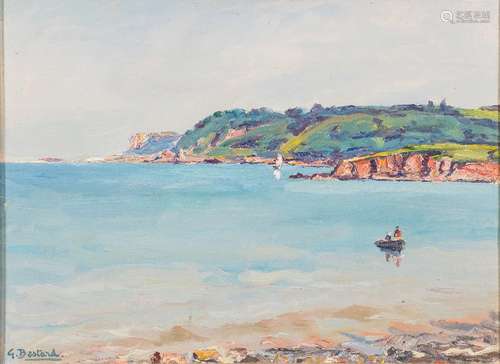 * Guillermo Bestard-Canaves [1881-1969]- Coastal scene, figures in a boat in the foreground,