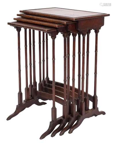 A set of mahogany quartetto tables in the Regency taste:,